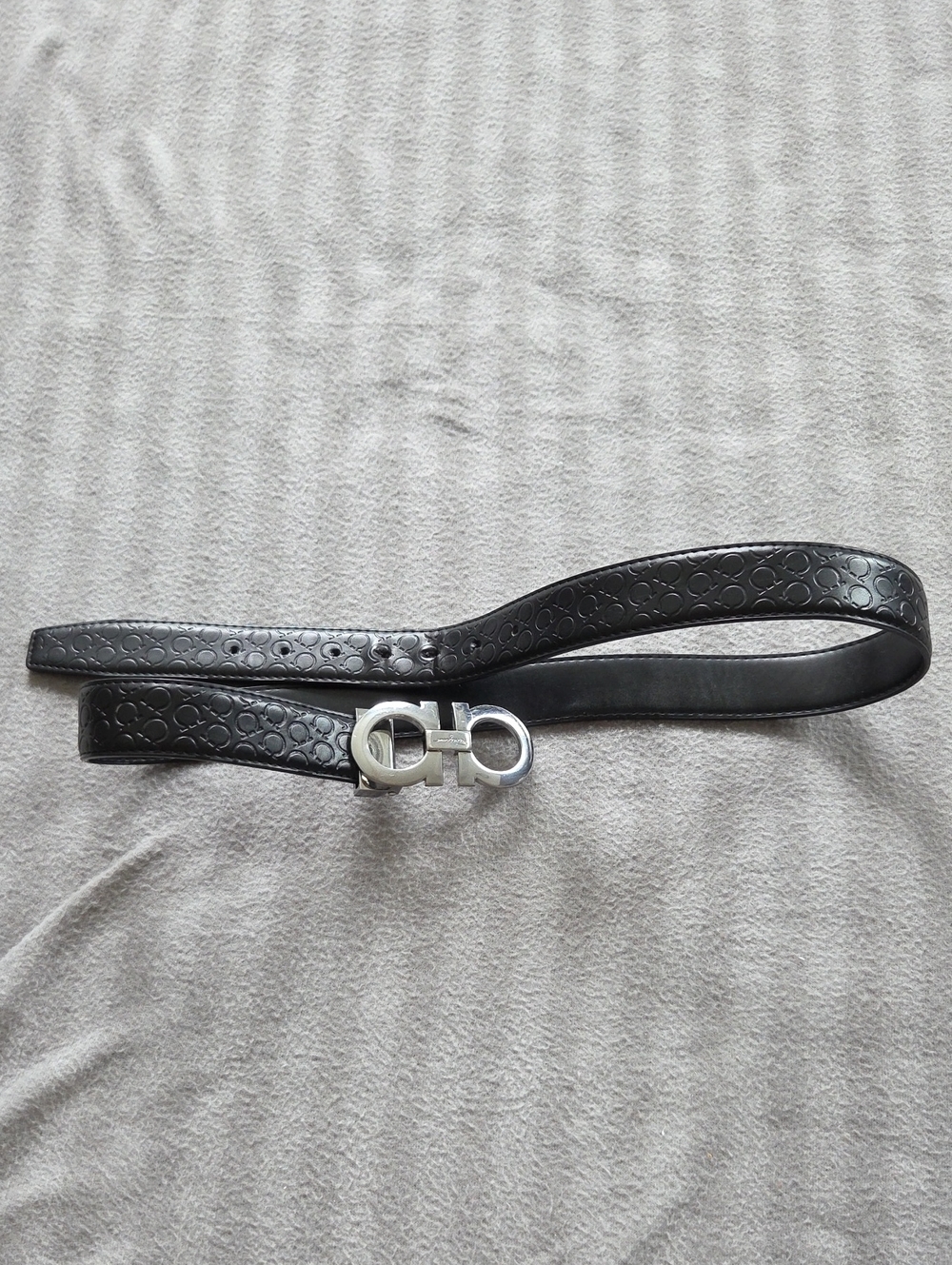 Salvatore Ferragamo Black Leather Gancini Belt with Silver Buckle